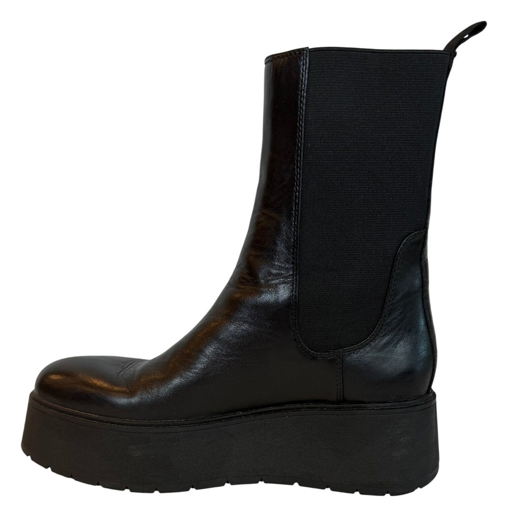 Zara Black Leather Platform Chelsea Boots Chunky Lug Sole Mid Calf EU 399 - Picture 5 of 9